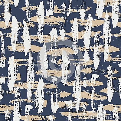 Hand Painted Grunge Brush Strokes on Blue Background Abstract Vector Seamless Pattern. Creative Manifesto Marks Vector Illustration