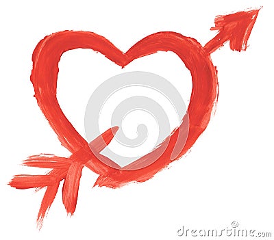 Hand painted heart with arrow isolated Stock Photo