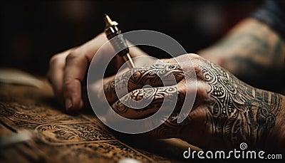Hand painted henna tattoo adorns woman arm generated by AI Stock Photo
