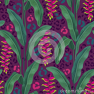 Hand painted illustration of Heliconia flower. Seamless pattern Cartoon Illustration