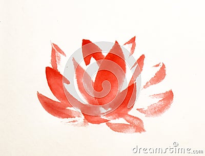 Hand painted ink brush painting of lotus flower in Chinese oriental style Stock Photo