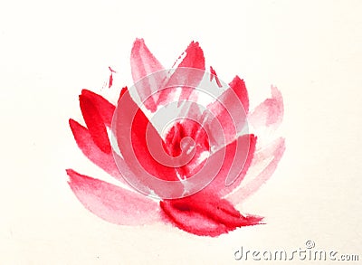 Hand painted ink brush painting of lotus flower in Chinese oriental style Stock Photo