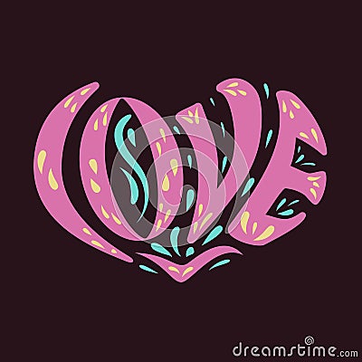 Hand painted lettering with hearts Vector Illustration