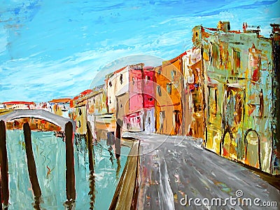 Hand painted picture with acrylic- Venice Italy Europe Stock Photo