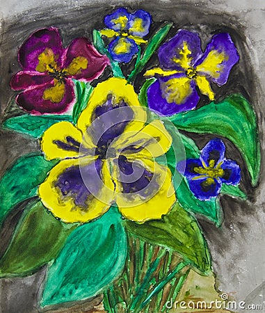 Hand painted picture, viola tricolor Stock Photo