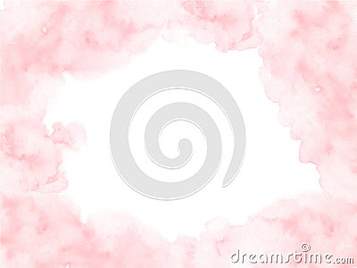 Hand painted pink watercolor border texture with soft edges isolated on the white background. Vector Illustration