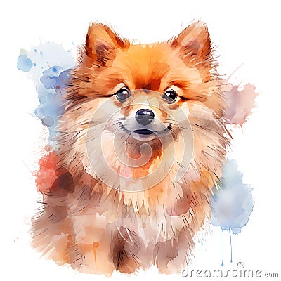 Hand Painted Pomeranian Dog Watercolor Stock Photo