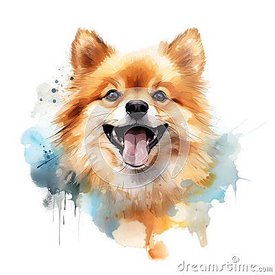 Hand Painted Pomeranian Dog Watercolor Stock Photo