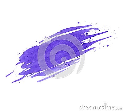 Hand painted purple watercolor smudge texture with splashes isolated on the white background. Stock Photo