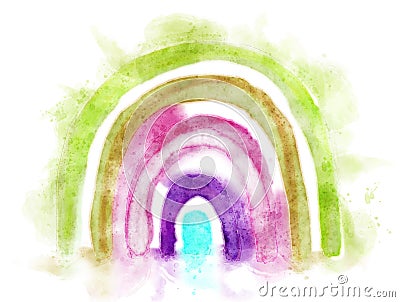 Hand painted rainbow in bright colours in watercolour Stock Photo