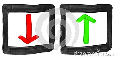 Painted red and green arrows up and down Stock Photo