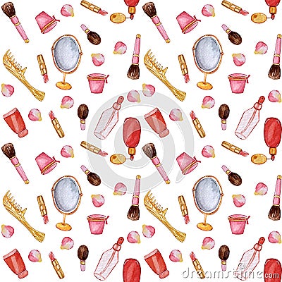 Hand painted seamless textures with artist`s makeup objects Stock Photo