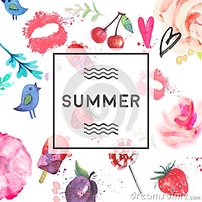 Hand painted summer card Vector Illustration