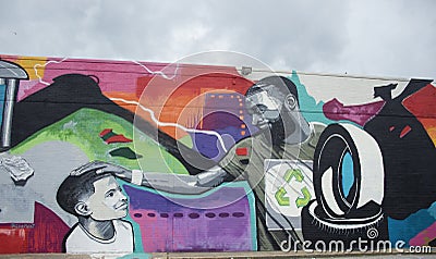 Father and Son Mural in Frayser, Memphis, TN Editorial Stock Photo