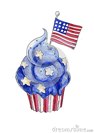 Hand painted Watercolor blue patriotic dessert Stock Photo