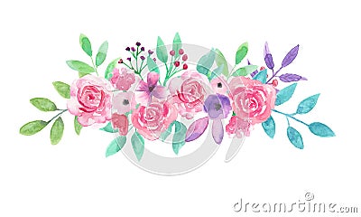 Watercolor Flower Arrangement Pink Floral Hand Painted Bouquet Stock Photo