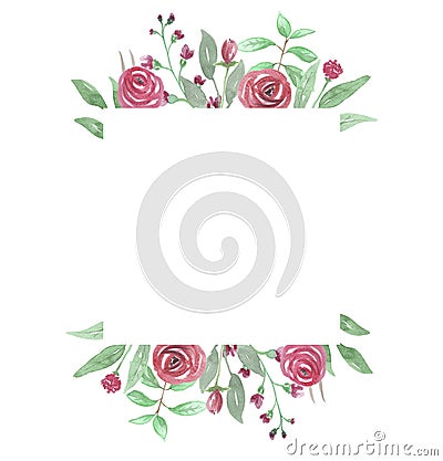 Watercolour Square Frame Red Rose Frame Wedding Flower Hand Painted Stock Photo