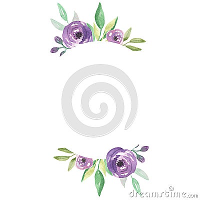 Watercolour Pink Purple Flower Oval Frame Hand Painted Summer Stock Photo
