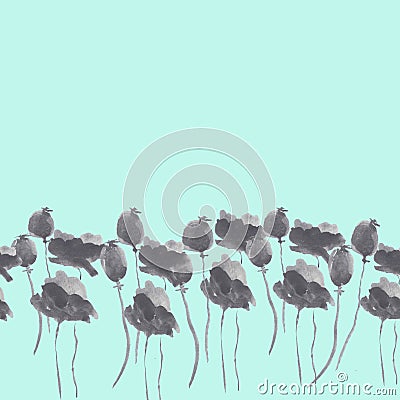 Watercolor graphite poppies background Stock Photo