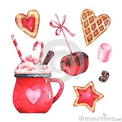 Watercolor Christmas sweets set Cartoon Illustration