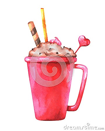 Hand painted watercolor illustration of cute coffee cup Cartoon Illustration