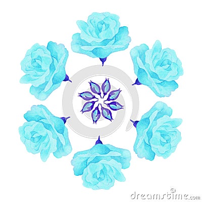 Blue rose mandala decorative embellishment Cartoon Illustration