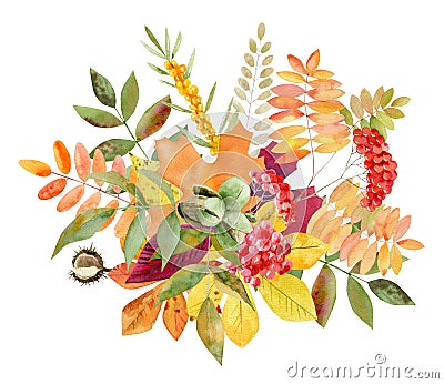 Hand painted watercolor mockup clipart template of autumn leves Stock Photo