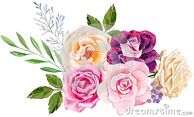 Hand painted watercolor mockup clipart template of roses Stock Photo