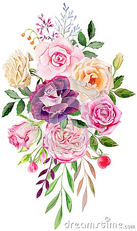 Hand painted watercolor mockup clipart template of roses Stock Photo