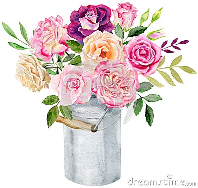 Hand painted watercolor mockup clipart template of roses Stock Photo