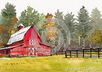 Cottage house watercolor painting at country side Stock Photo