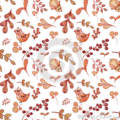 Hand painted watercolor seamless pattern with illustrations east Cartoon Illustration