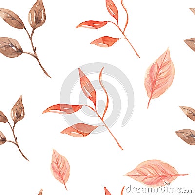 Watercolor Leaves Painted Seamless Pattern Autumn Fall Stock Photo