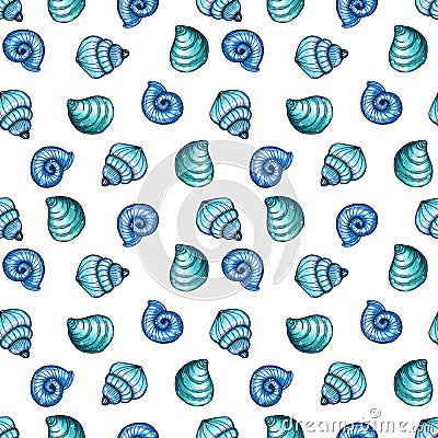 Hand painted watercolor shells seamless pattern Stock Photo