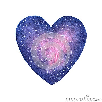 Hand painted watercolor space illustration in shape of a heart isolated Cartoon Illustration