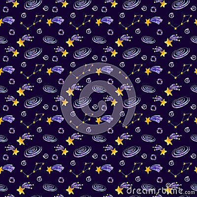 Hand painted watercolor space seamless pattern Stock Photo