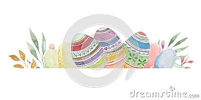 Watercolor Bunny Easter Egg Pastels Spring Leaves Border Stock Photo