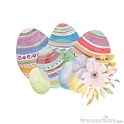 Watercolor Easter Egg Bouquets Floral Leaves Flowers Buds Stock Photo