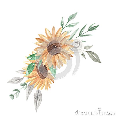 Watercolor Sunflower Bouquets Clipart Flowers White Roses Stock Photo
