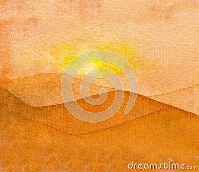 Watercolor of a sunset over a desert. Stock Photo