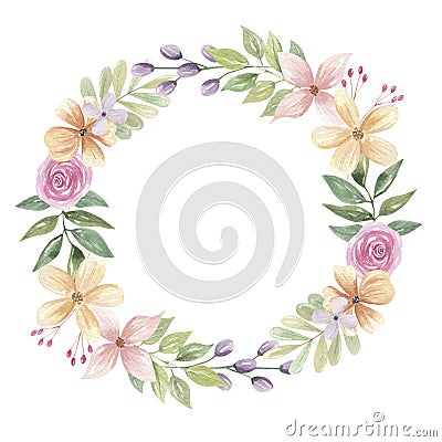 Watercolor Bohemian Wreath Flowers Floral Garland Purple Boho Stock Photo