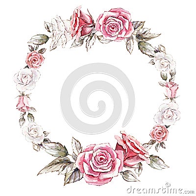 Hand painted watercolor wreath mockup clipart template of roses Stock Photo