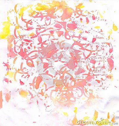 Hand-painted Watercolour Abstract Paint Splashes in Crimson and Orange Stock Photo