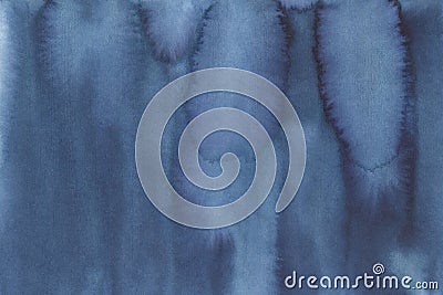 Hand painted watercolour background of dark blue color with artistic brush strokes, washes, marks. Stock Photo