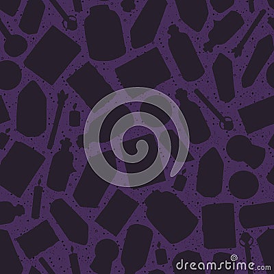 Hand painted witchcraft silhouettes seamless pattern on the purple background Stock Photo