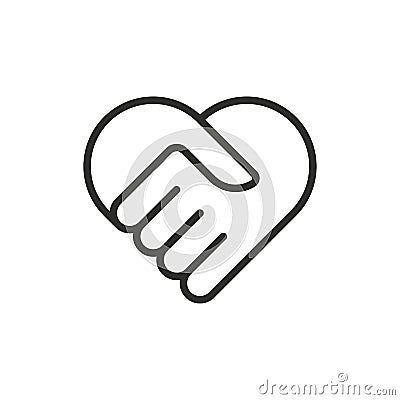 Hand palm care love symbol. Hands together. Heart symbol Vector Illustration