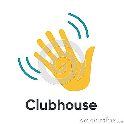 Hand palm icon for invite in Clubhouse. Black silhouette on white background. Waving hand gesture. Vector Illustration