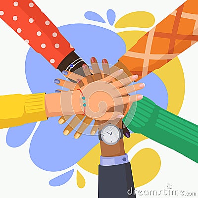 Hand or palm stack of multi culture people Vector Illustration