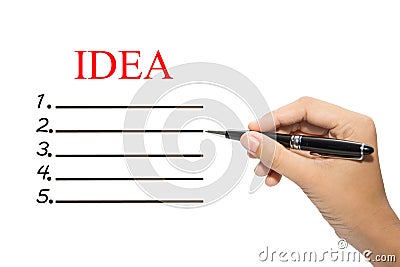 Hand with Pen and Idea Checklist Stock Photo