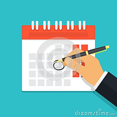 Hand with pen mark calendar Vector Illustration